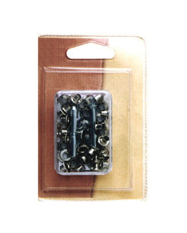 36 small 5mm eyelets and silver colored tool