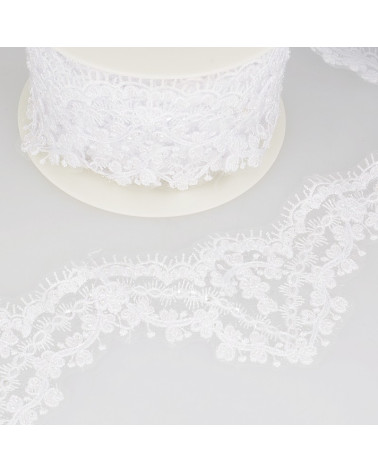 Bobine 9m Broderie perle/paillette Blanc 85 mm