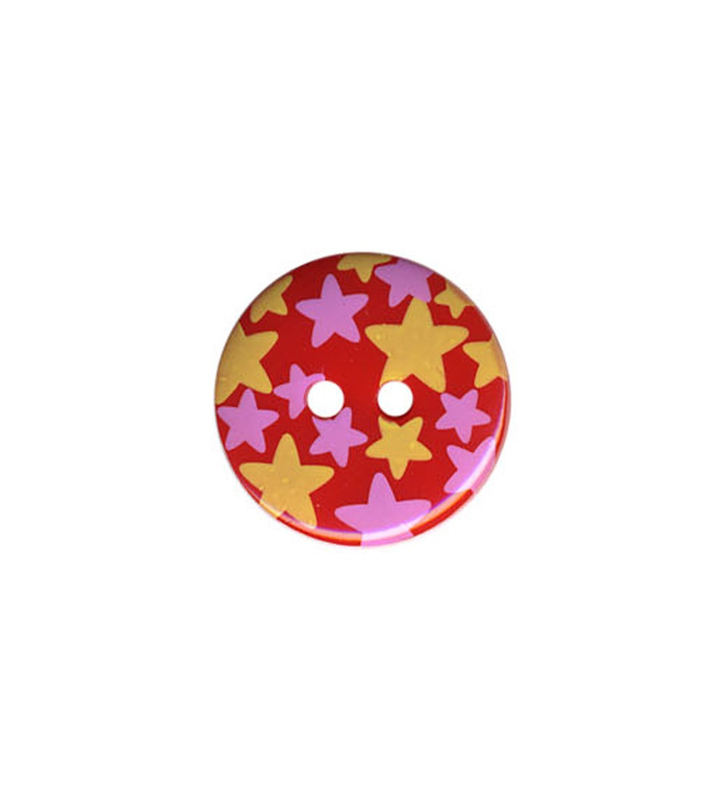 Bouton rond motif Etoiles couleur Rouge