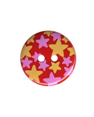 Bouton rond motif Etoiles couleur Rouge