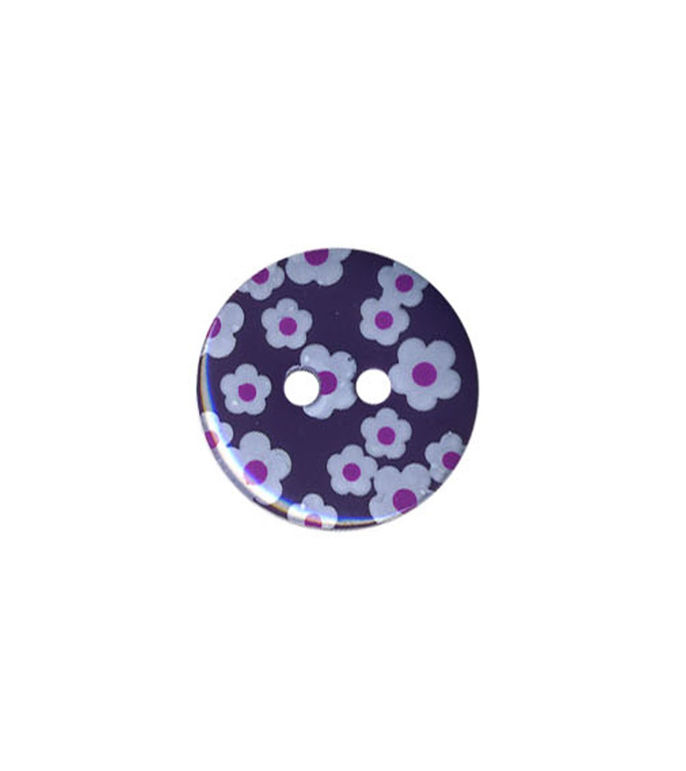 Bouton rond motif Fleur couleur Prune