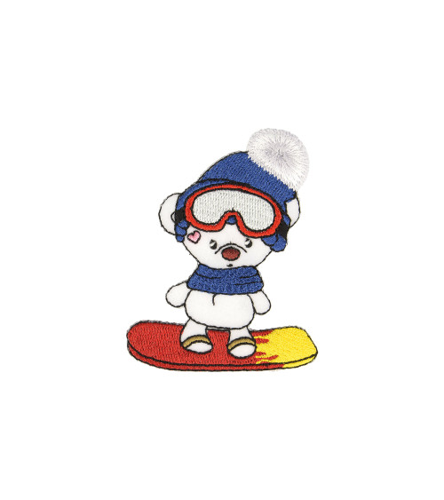 Teddy bear ski iron-on patch 6x7cm