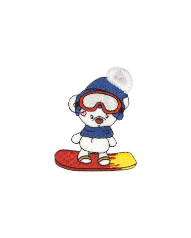 Skiing teddy bear iron-on badge 6x7cm
