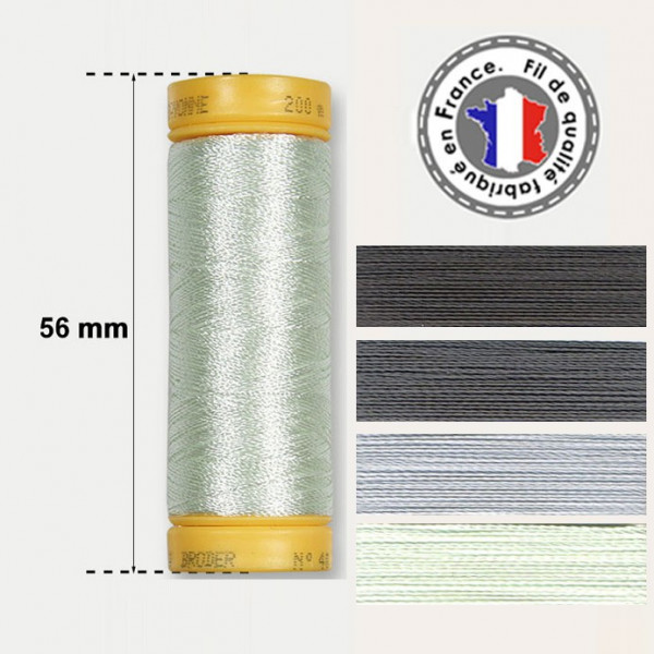 Les fils gris et acier à broder en viscose - bobine 200m Les fils gris et acier à broder en viscose - bobine 200m