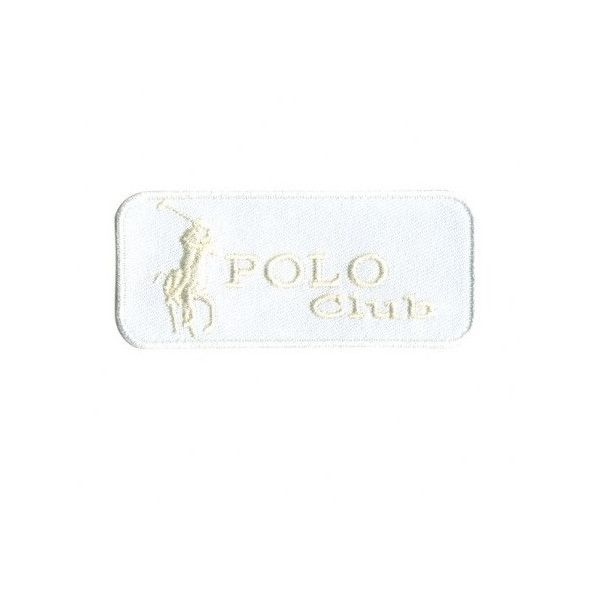 Ecusson Polo Club blanc thermocollant 7x3 cm