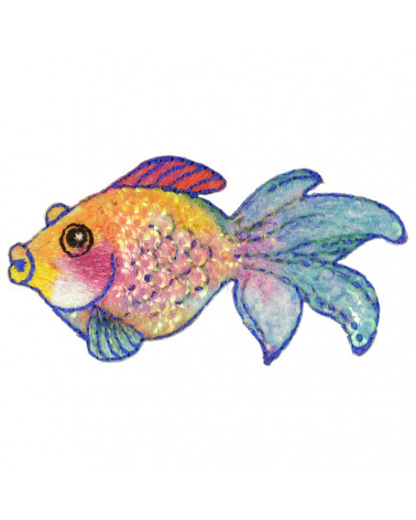 Lot de 3 écussons thermocollants à sequins poisson multicolore 3 cm x 6,5 cm