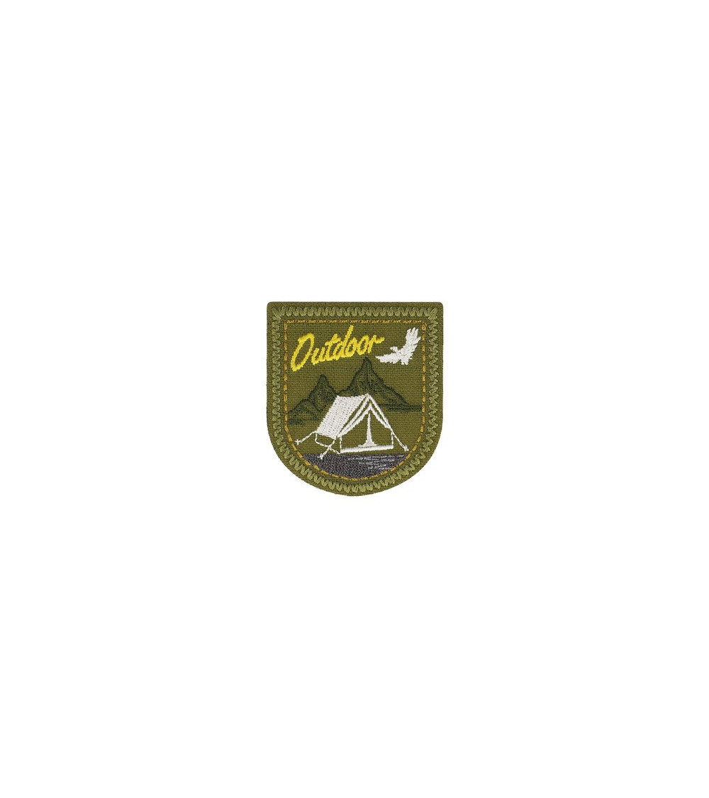 OUTDOOR tent iron-on badge khaki background 5x5cm