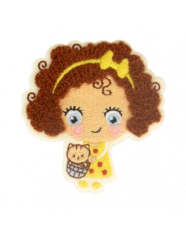 Set of 3 little girl kitten iron-on patches 5.5 cm x 5.5 cm