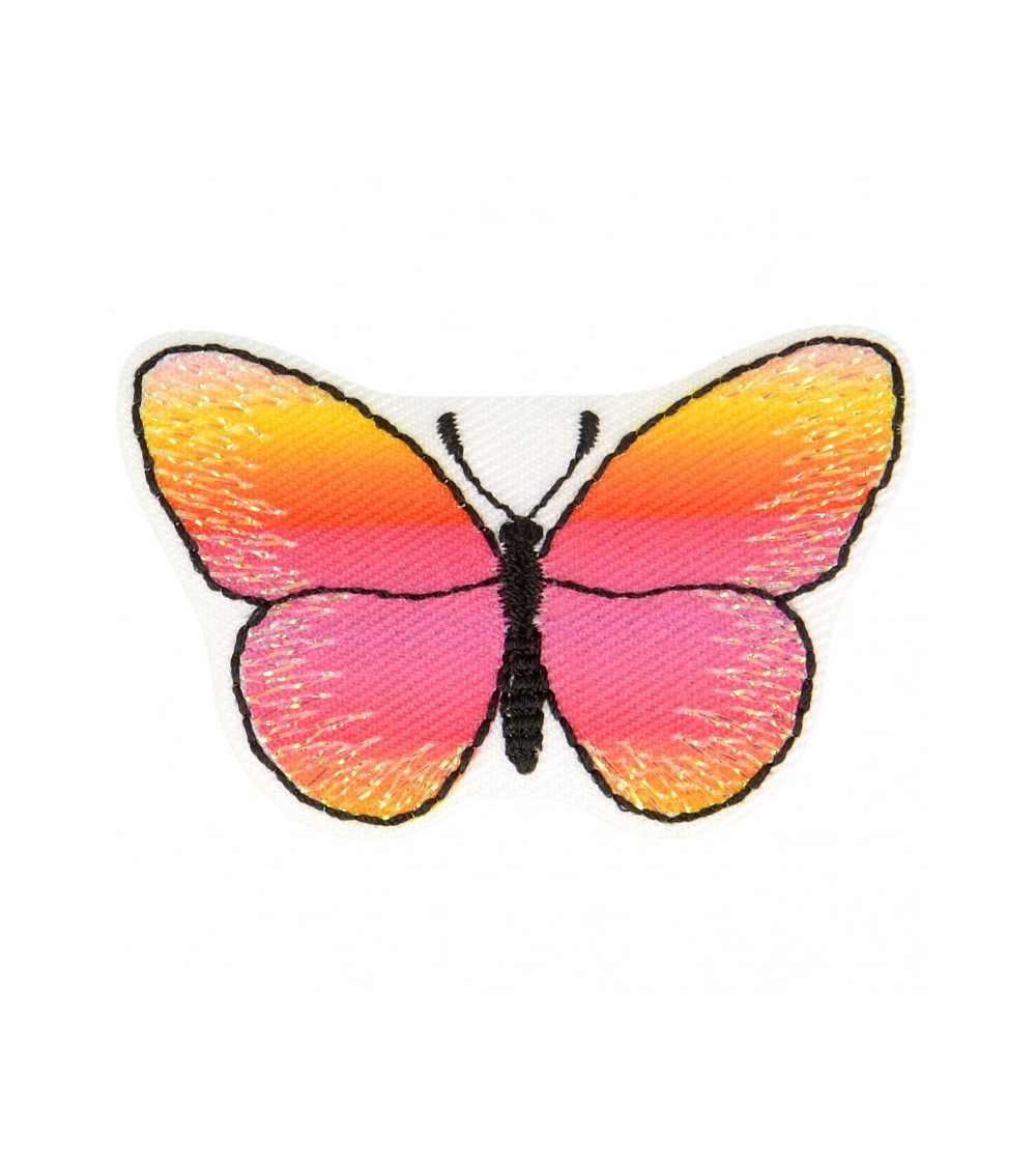 Ecusson thermocollant papillon rose orange 3 cm x 5 cm