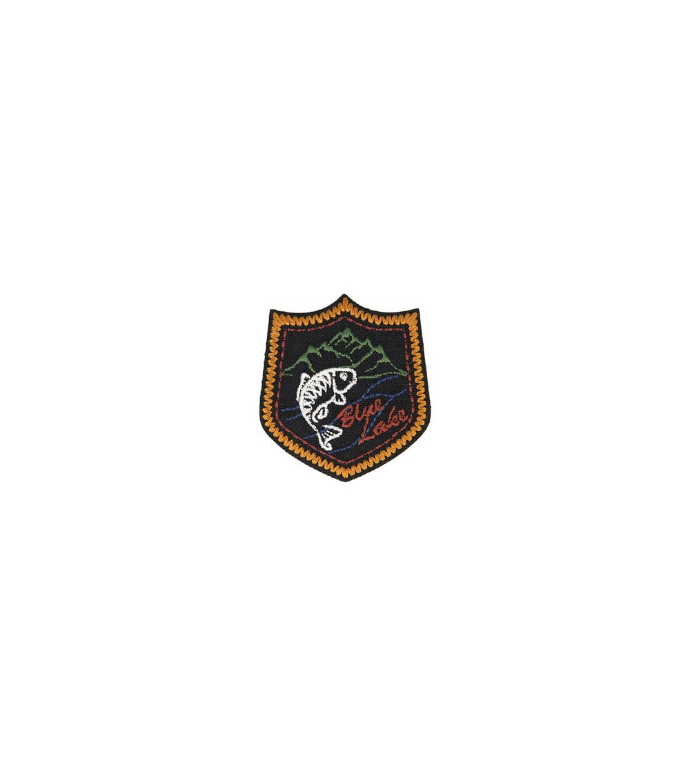 BLUE LAKE iron-on patch fish black background 5x5cm