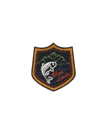 BLUE LAKE iron-on patch fish black background 5x5cm