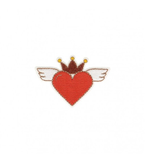 Ecusson thermocollant cœur avec ailes rouge 4x6cm