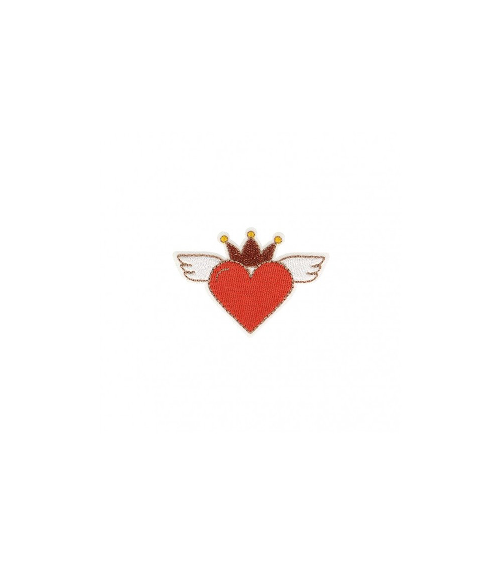 Heart iron-on patch with red wings 4x6cm