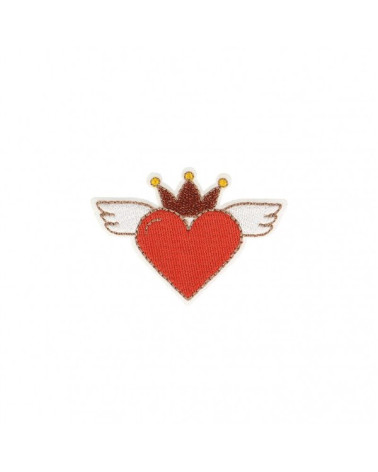 Heart iron-on patch with red wings 4x6cm