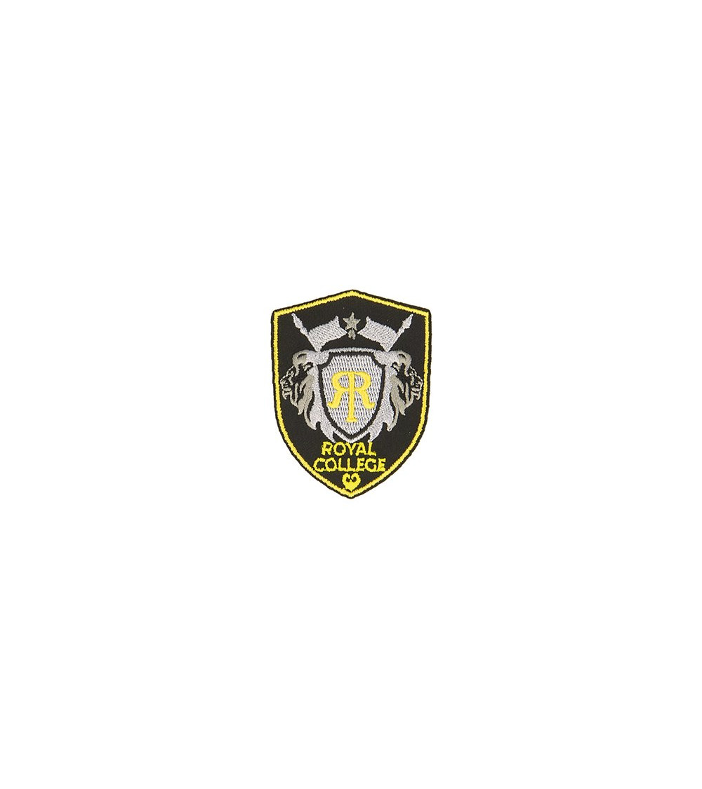 Royal college iron-on patch black/yellow 4.6cm x 6cm