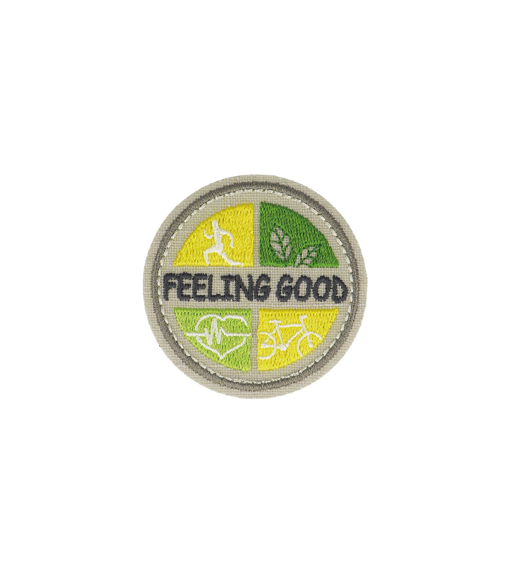 Ecusson thermocollant FEELING GOOD fond gris 5x5cm