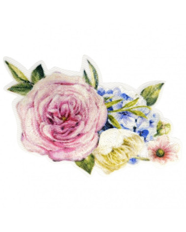 Set di 3 toppe termoadesive mazzo di rose con lilla 5,5 cm x 7,5 cm