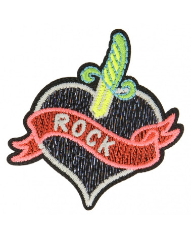 Set of 3 luminescent iron-on rock heart badges 4 cm x 5 cm