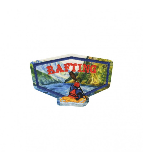 Nature iron-on patch with rafting print 4x8cm