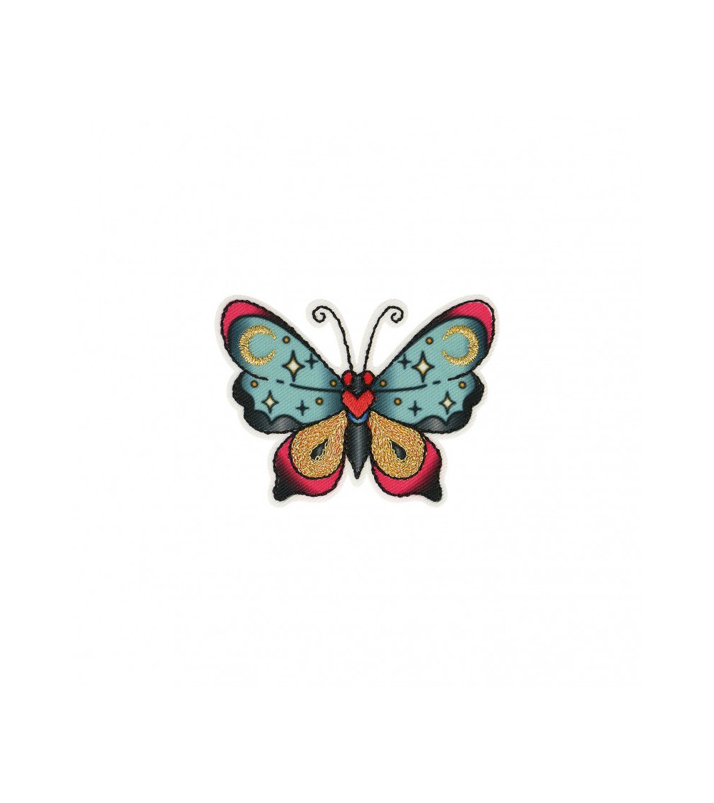 Ecusson thermocollant papillon bleu rose 6x4cm