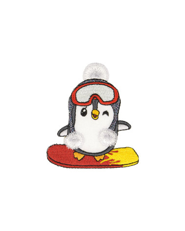 Penguin ski iron-on patch 7x7cm