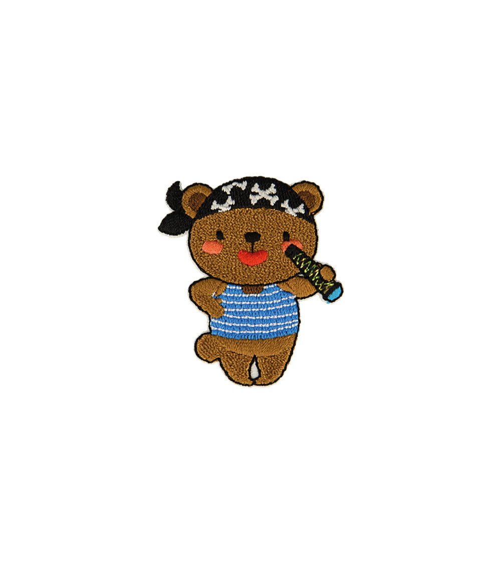 Pirate teddy bear animal iron-on patch 2.4cm x 4.4cm