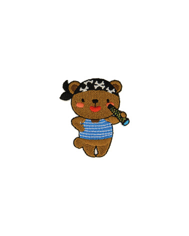 Pirate teddy bear animal iron-on patch 2.4cm x 4.4cm