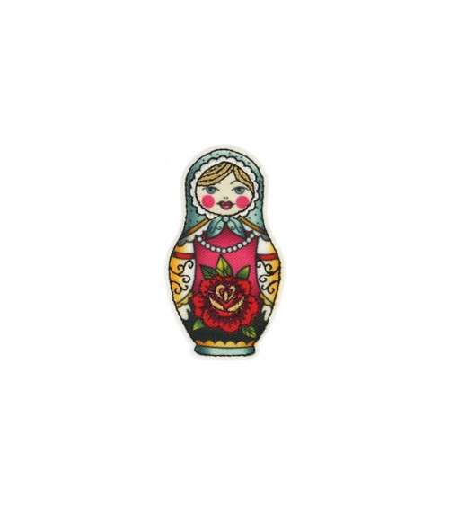 Russian doll iron-on badge 3x5.5cm
