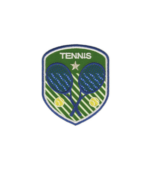 Ecusson thermocollant blason tennis fond vert 5x6cm