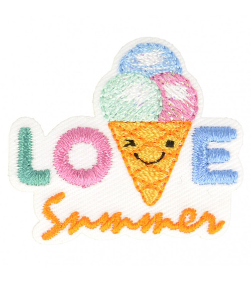Set mit 3 Aufnähern „Love Summer Ice Cream Cone“ zum Aufbügeln, 3 cm x 3,5 cm