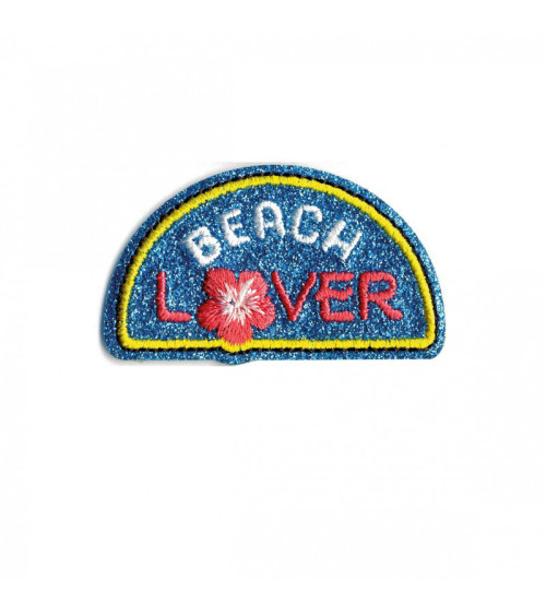 Lot de 3 écussons thermocollants pailleté Beach lover 60mm x35mm