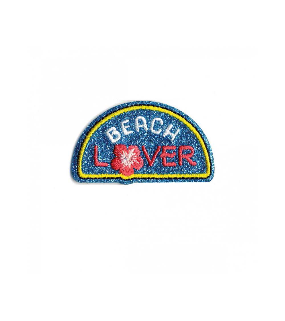 Lot de 3 écussons thermocollants pailleté Beach lover 60mm x35mm