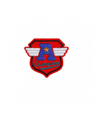 Set of 3 iron-on sports crest badges 2.5cm x 3cm champions