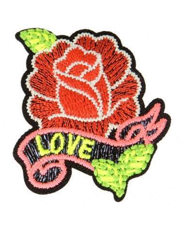 Set of 3 luminescent pink love iron-on patches 4 cm x 5 cm