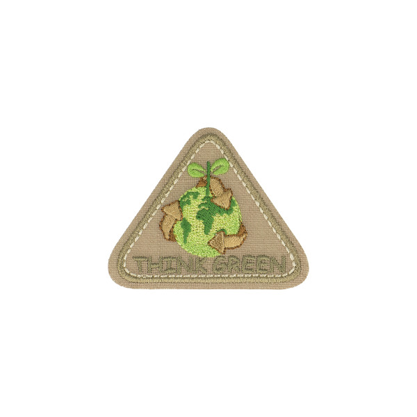 Ecusson thermocollant triangle THINK GREEN beige 4x6cm