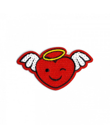 Set of 3 funny heart angel iron-on patches 65mm x35mm