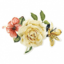 Lot de 3 écussons thermocollants bouquet de roses avec hibiscus et lys 5,5 cm x 7 cm