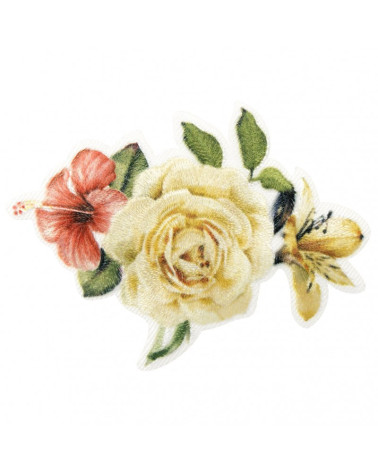 Set di 3 toppe termoadesive mazzo di rose con ibisco e giglio 5,5 cm x 7 cm
