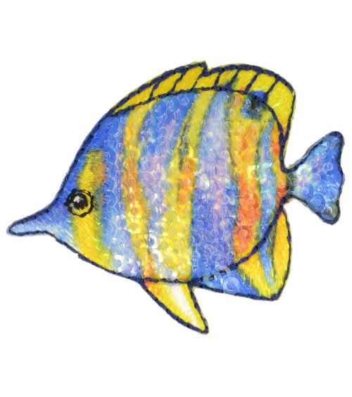 Lot de 3 écussons thermocollants à sequins poisson bleu et jaune 4,5 cm x 6 cm