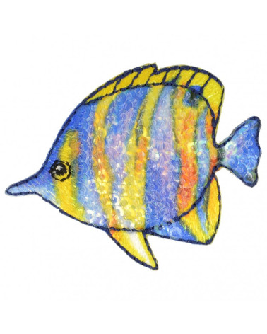 Set of 3 iron-on sequined fish patches in blue and yellow 4.5 cm x 6 cm
