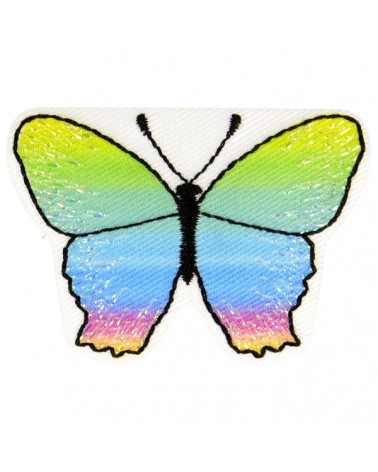 Ecusson thermocollant papillon vert bleu rose jaune 3 cm x 5 cm