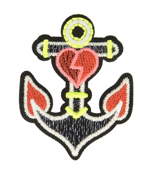 Set of 3 luminescent iron-on anchor love badges 4 cm x 5 cm