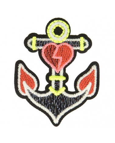 Set of 3 luminescent iron-on anchor love badges 4 cm x 5 cm