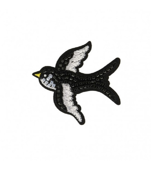 Ecusson thermocollant oiseau perles 6x5cm