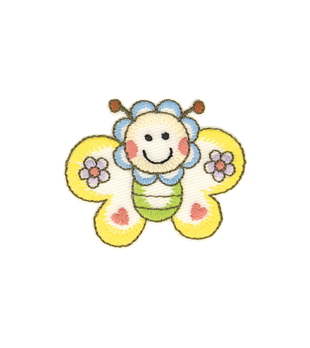 Funny butterfly garden iron-on patch 4.8cm x 4.1cm