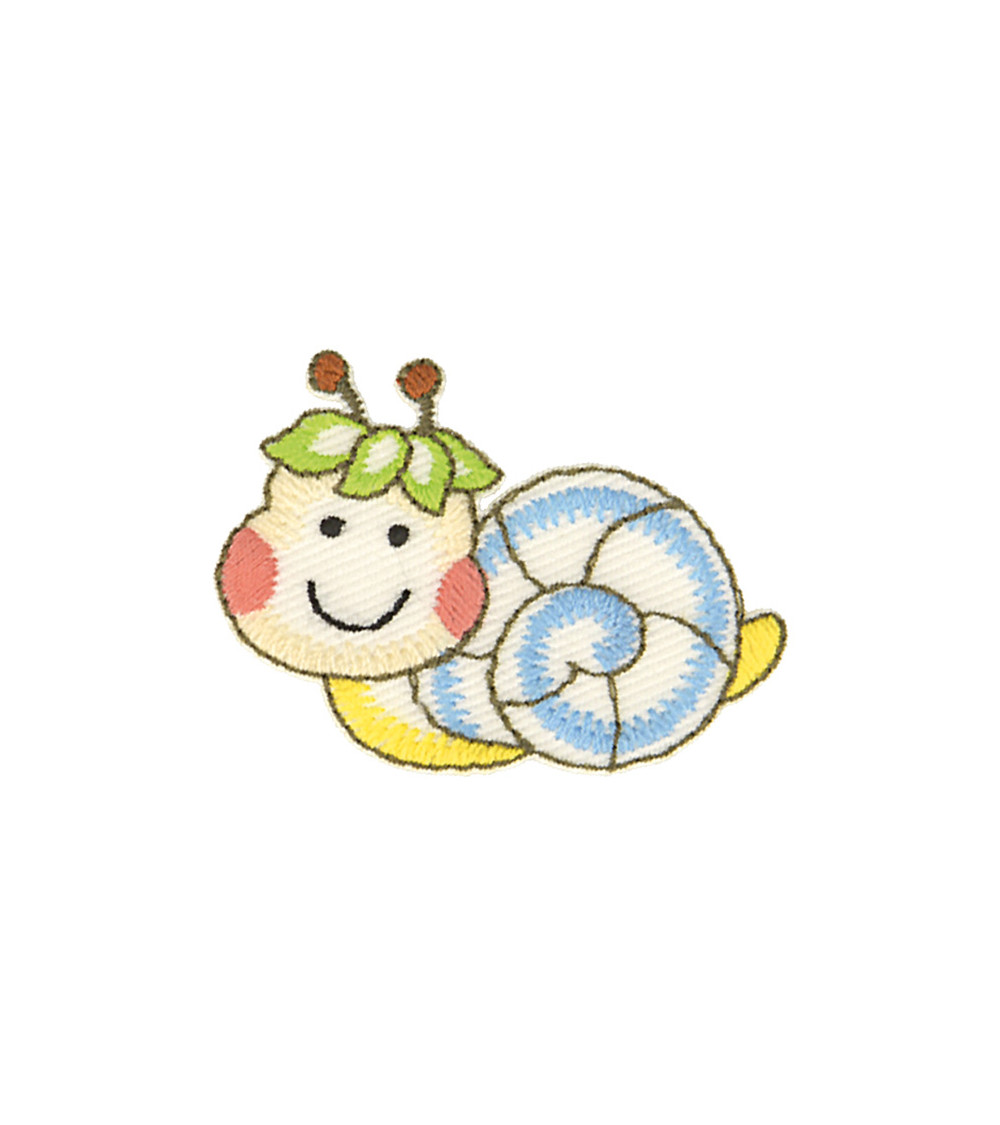 Funny garden snail iron-on patch 4.7cm x 3.5cm