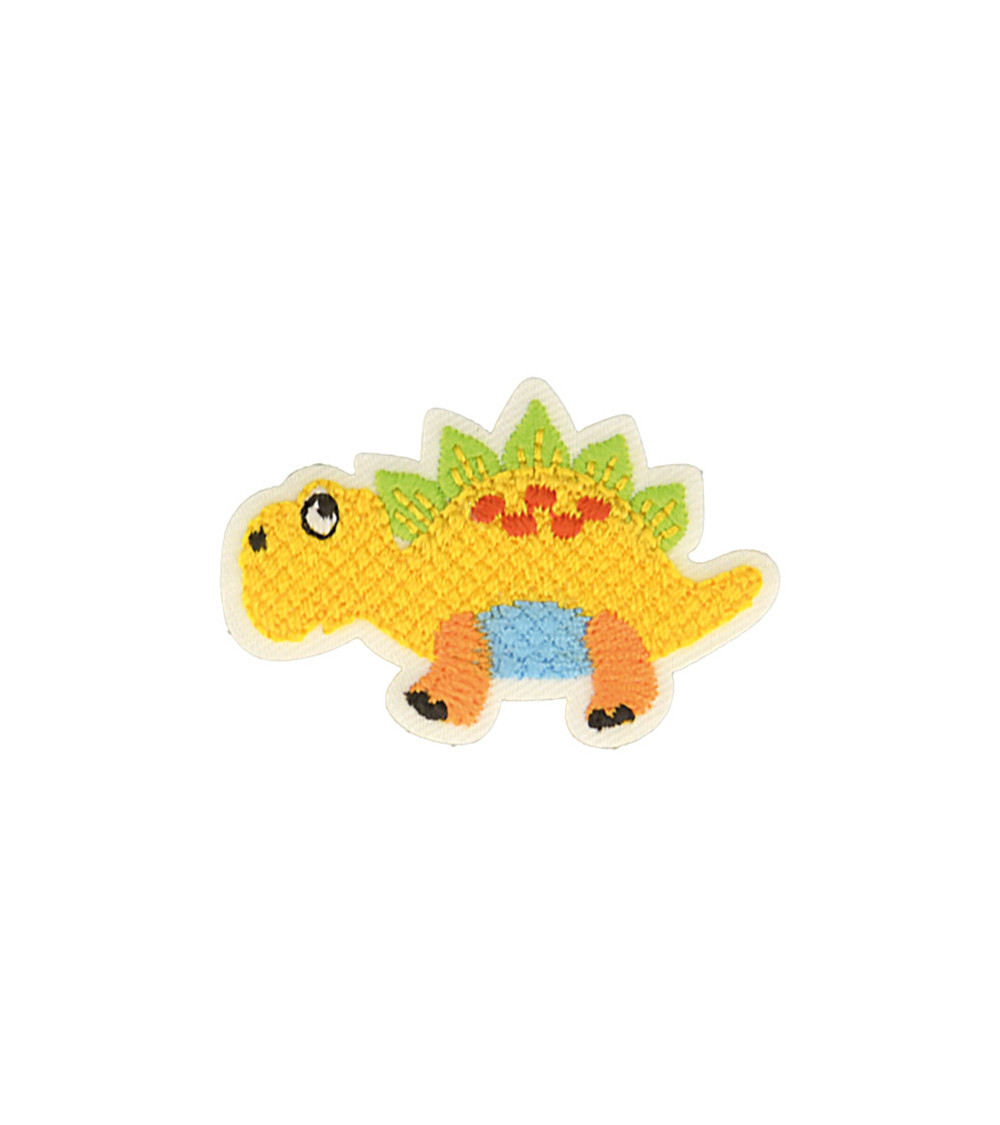 Ecusson thermocollant dinosaures jaune 4cm x 4,1cm