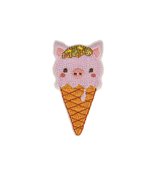 Pig ice cream animal iron-on patch 2.3cm x 4.2cm