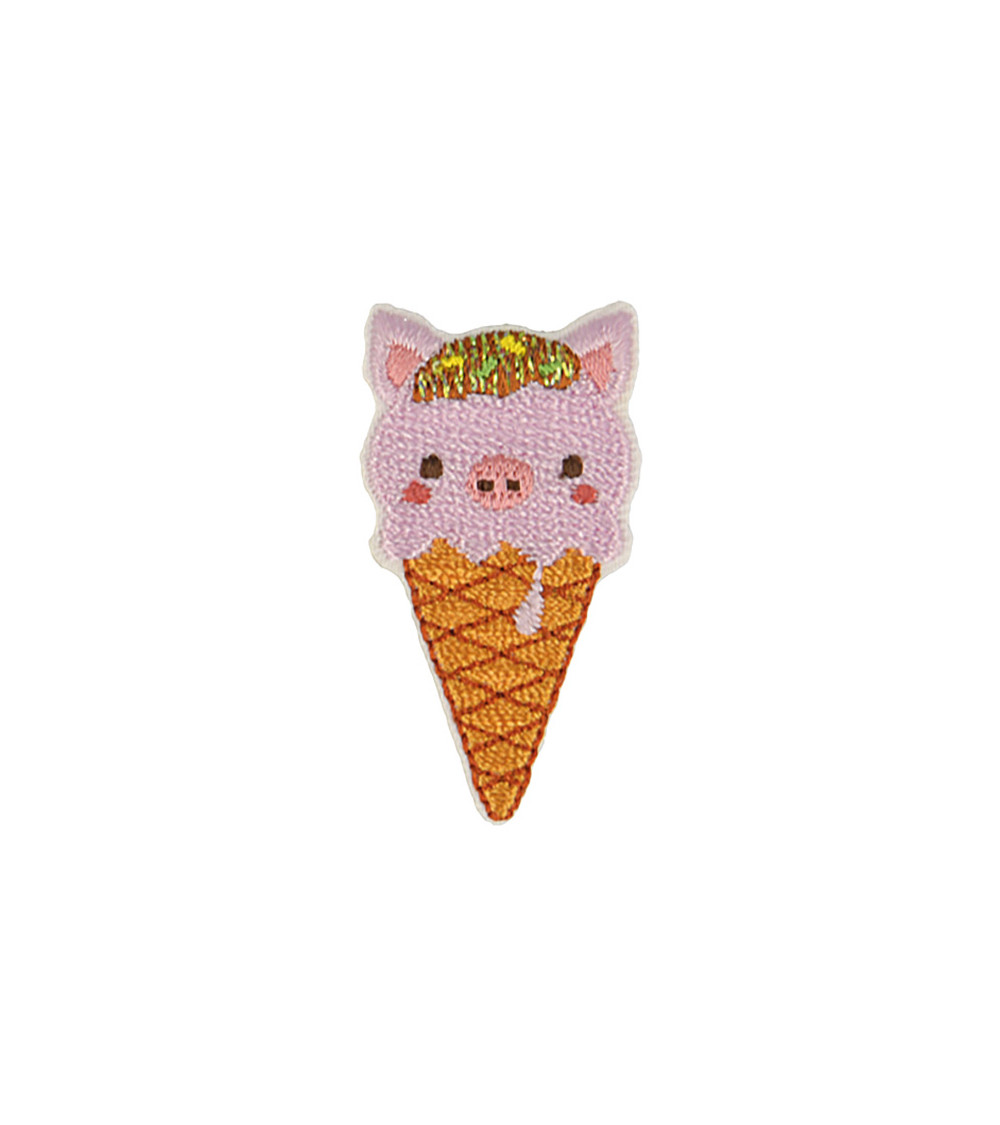 Pig ice cream animal iron-on patch 2.3cm x 4.2cm