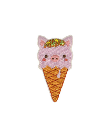 Pig ice cream animal iron-on patch 2.3cm x 4.2cm